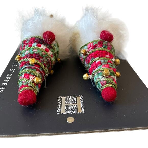 Set of 2 Christmas Bottle Stoppers Beaded Faux Fur Holiday Glam New - Picture 10 of 11